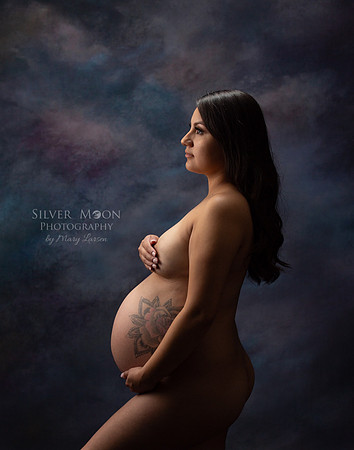 Nude Maternity Portrait of Dark Haired Expectant Mom